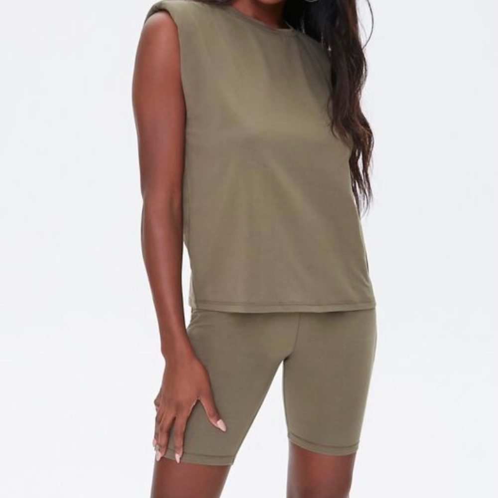 Forever 21 Olive green tee & biker shorts set